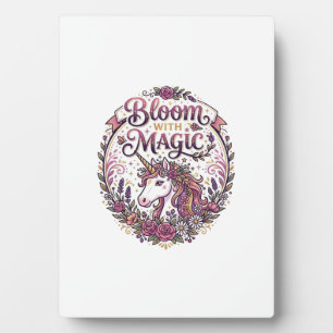 Placa Expositora Unicornio florece con magia POD lista Fondo blanco