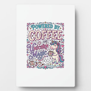 Placa Expositora Unicornio impulsado por café y magia de unicornio 