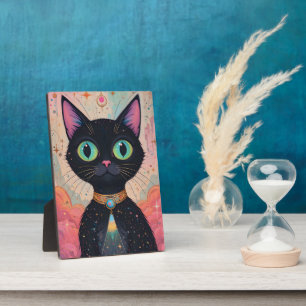 Placa Expositora Universo de gato negro futurista atómico