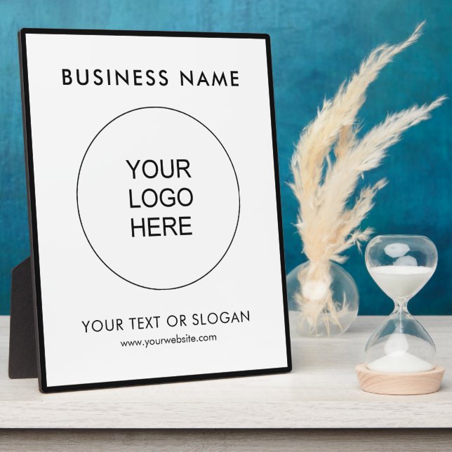 Placa Expositora Upload Your Business Logo Text Vertical Tabletop (Lado)