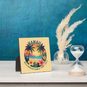Placa Expositora Vacaciones familiares personalizadas retro Hawai t