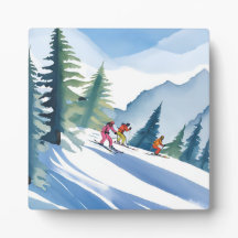 Vamos a esquiar | Pintura de acuarela de invierno