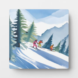 Placa Expositora Vamos a esquiar | Pintura de acuarela de invierno