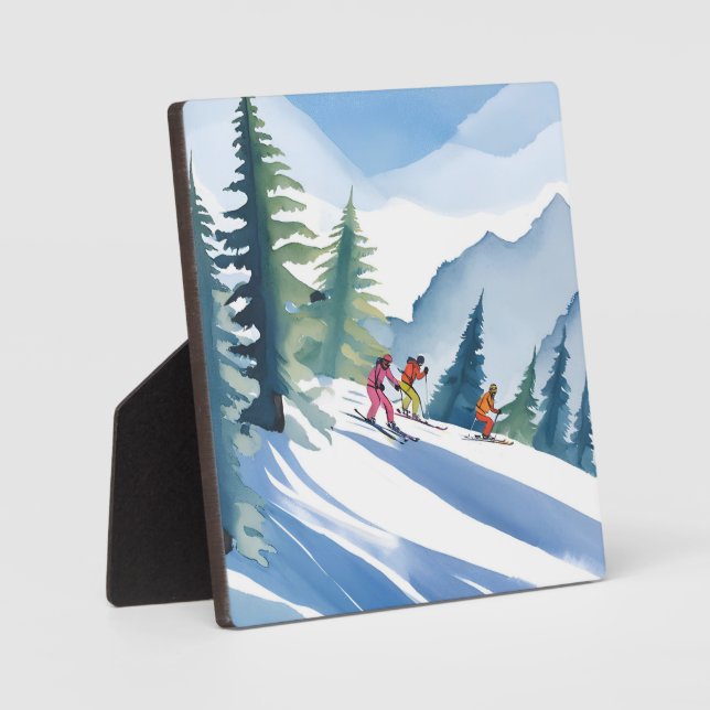 Placa Expositora Vamos a esquiar | Pintura de acuarela de invierno (Anverso)