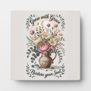 Placa Expositora Vase con Florals Crecer con Grace Quote
