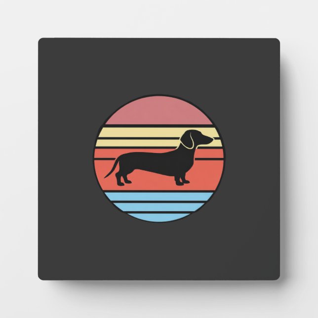 Placa Expositora Vector Atardecer Perro Dachshund Retro (Frente)