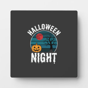 Placa Expositora Vector de árbol de calabaza de noche de Halloween