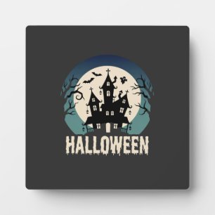 Placa Expositora Vector de Casa Embrujada de Halloween bajo la Luz