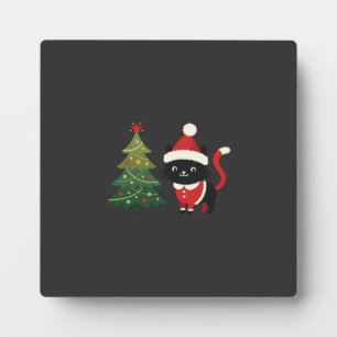 Placa Expositora Vector gato de Navidad Santa árbol