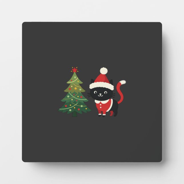 Placa Expositora Vector gato de Navidad Santa árbol (Frente)