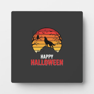 Placa Expositora Vector Lobo Atardecer Feliz Halloween