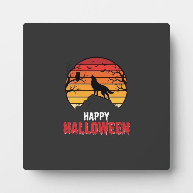 Placa Expositora Vector Lobo Atardecer Feliz Halloween (Frente)