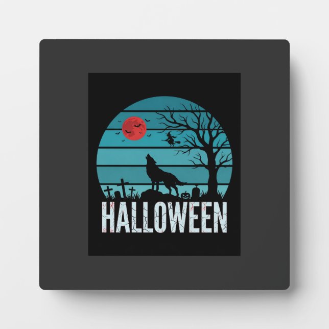 Placa Expositora Vector Luna Cementerio Lobo Halloween (Frente)
