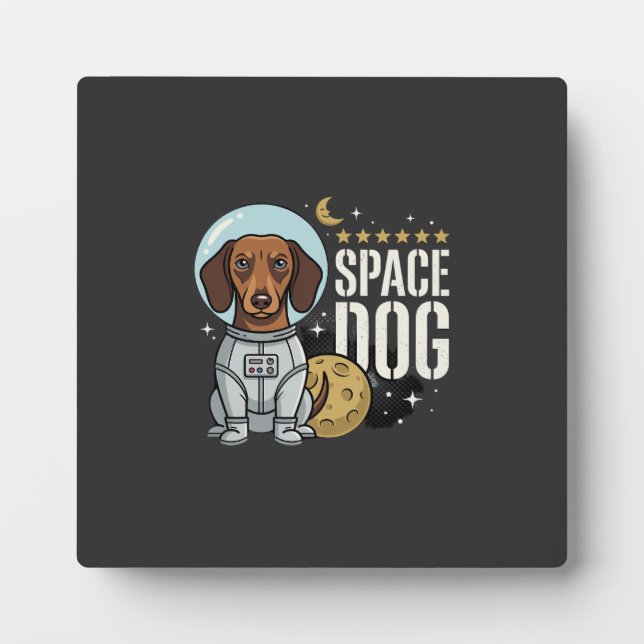 Placa Expositora Vector perro espacial astronauta Dachshund (Frente)