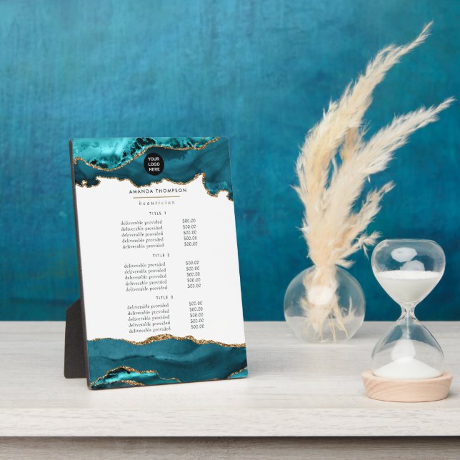 Placa Expositora Verde azulado - Negocio turquesa y con el oro Agat (Lado)