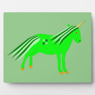 Placa Expositora Verde irlandés lindo y unicornio de oro