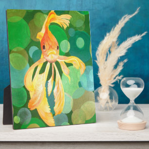 Placa Expositora Vermilion Goldfish Nadando En Burbujas Verdes