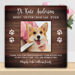 Placa Expositora Veterano Personalizado Mascota Dog Photo Vet Tech<br><div class="desc">¡Diga 'Gracias' a su maravilloso veterinario con una preciosa placa fotográfica mascota personalizada del perro! Personaliza con el nombre del mascota y la foto favorita. Este regalo de apreciación veterinaria será un tesoro. Personalizar 'Mejor Veterinario de la Historia' para Asistente de veterinaria, Vet Tech o Título Veterinario. DERECHOS RESERVADOS ©...</div>