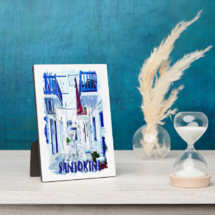 Placa Expositora Viajes blancos y azules de Santorini