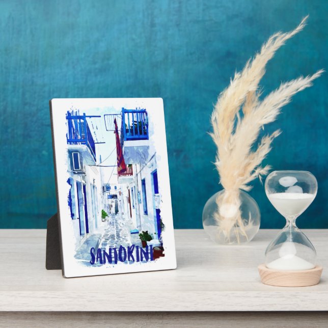 Placa Expositora Viajes blancos y azules de Santorini (Lado)