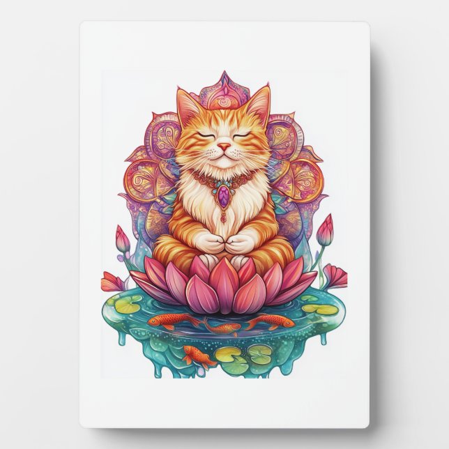 Placa Expositora Vibraciones de gato Zen � Gatito meditando psicodé (Frente)