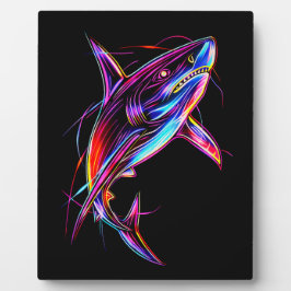 Placa Expositora Vibrant Neon Shark Modern Digital Ocean