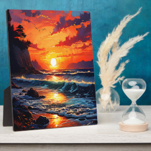 Placa Expositora Vibrante atardecer oceánico - Arte costero