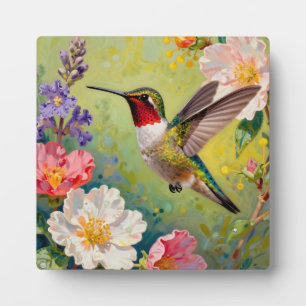 Placa Expositora Vibrante jardín floral de colibrí