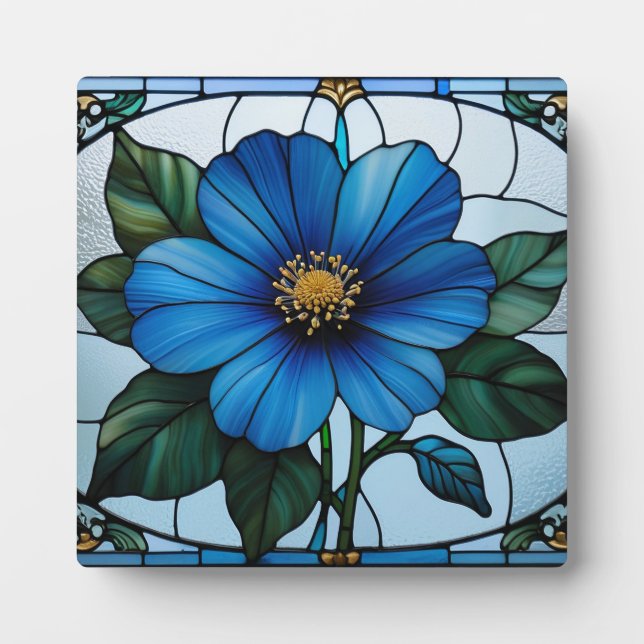 Placa Expositora Vidrio azul de flor teñida (Frente)