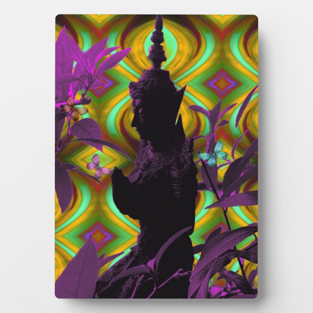 Placa Expositora Vidrio Manchado de Buda de Oración (Frente)