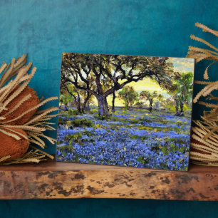 Placa Expositora Viejo Roble Vivo y Bluebonnets - arte de Onderdonk