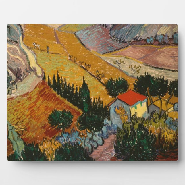 Placa Expositora Vincent van Gogh | Paisaje con Casa y Flor (Frente)