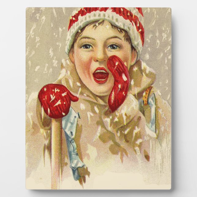 Placa Expositora vintage boy en la nieve (Frente)