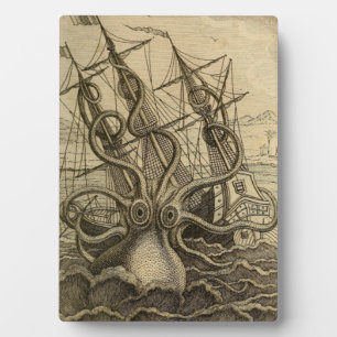 Placa Expositora Vintage Kraken Giant Squid Sea Monster Ship Poster