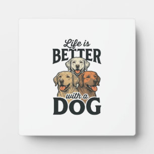 Placa Expositora Vintage La Vida Es Mejor Con Un Perro Diseño Vecto