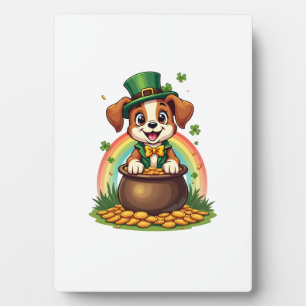 Placa Expositora Vintage Lucky Leprechaun Puppy Arcoiris Olla de Or