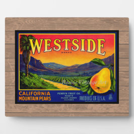 Placa Expositora Vintage Pears Fruth Crate Label Tabletop Plaque