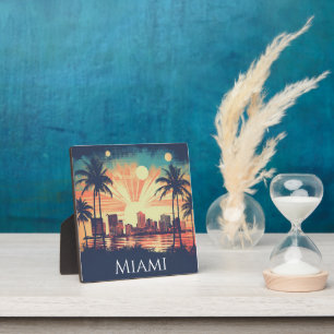 Placa Expositora Vintage Retro Amanecer Miami Florida Viaje