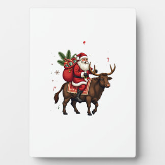 Placa Expositora Vintage Santa Riding Highland Cow Christmas Vector