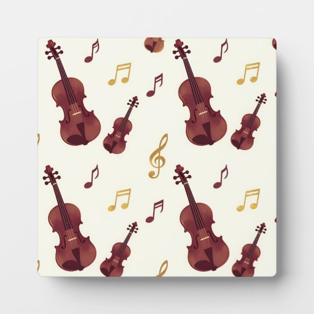 Placa Expositora Violines Musicales Patrón Sin Costuras (Frente)