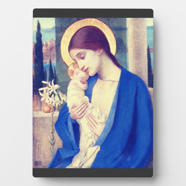 Placa Expositora Virgen María y Niño de Marianne Stokes (Frente)