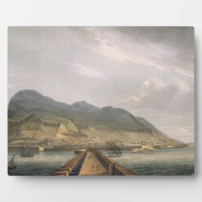Placa Expositora Vista de Gibraltar, grabada por Thomas Sutherland  (Frente)