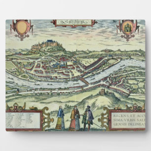 Placa Expositora Vista de la ciudad de Salzburgo a orillas del río