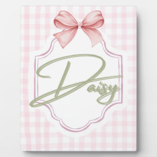 Placa Expositora Vivero personalizado para niña con lazo y gingham