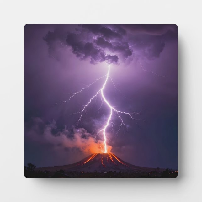 Placa Expositora Volcano Lightning Eruption Dramatic Night (Frente)
