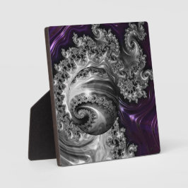 Placa Expositora Vórtex fractal plateado y púrpura