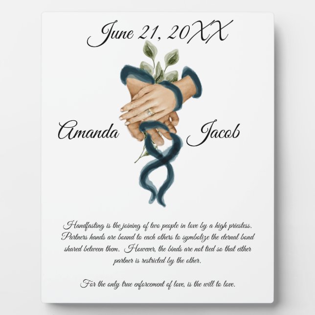 Placa Expositora Watercolor Blue Handfasting Art Boda Keepsake (Frente)