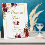 Placa Expositora Watercolor Burgundy Gold Boda Mimosa Bar<br><div class="desc">Watercolor Floral Borgoña Marsala Boda de oro Mimosa Bar Table Plaque</div>