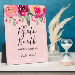 Placa Expositora Watercolor Floral Pink Photo Booth Rótulo Plaque