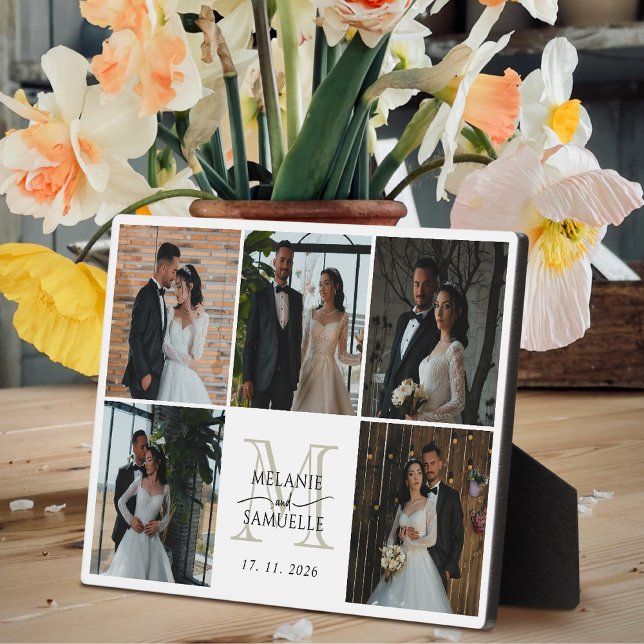 Placa Expositora Wedding Bride & Groom Photo Collage Monogram Names (Subido por el creador)